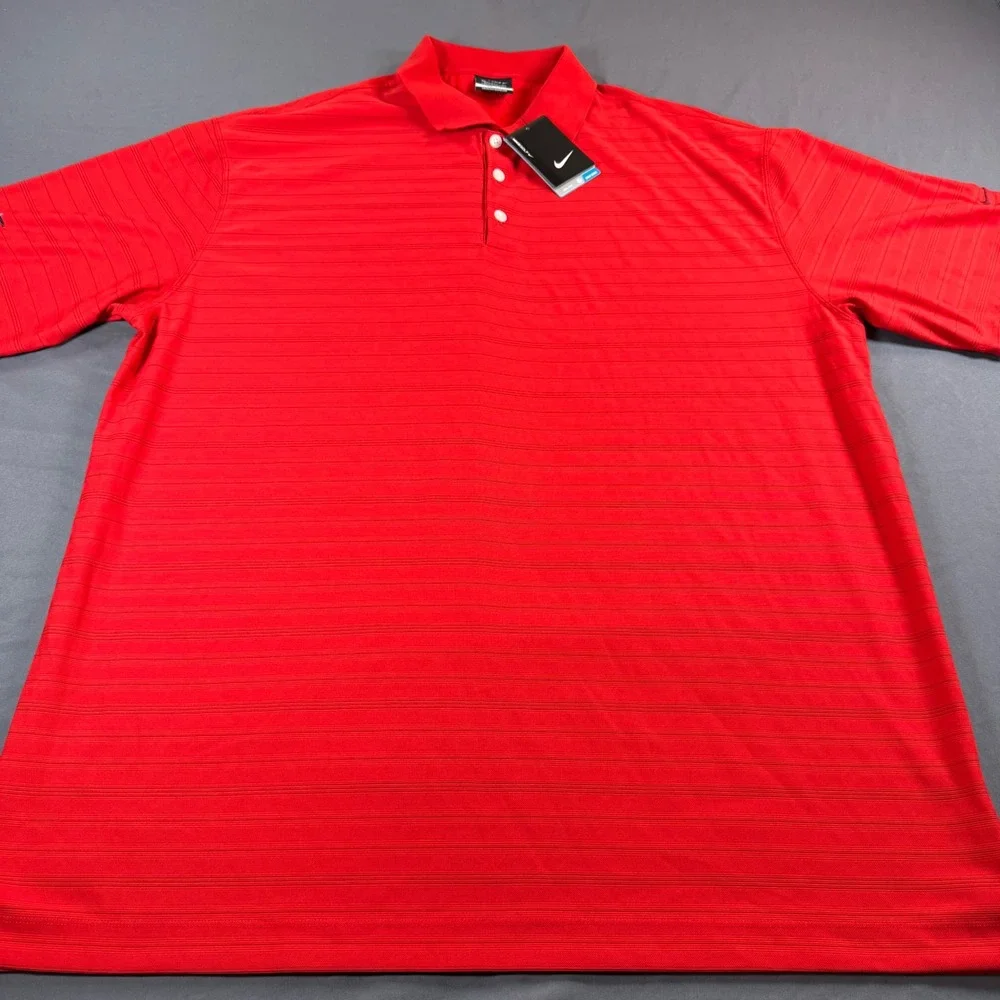 Nike Golf Mens XXL Dri-FIT Red Striped Short Sleeve Polo Shirt LOGO